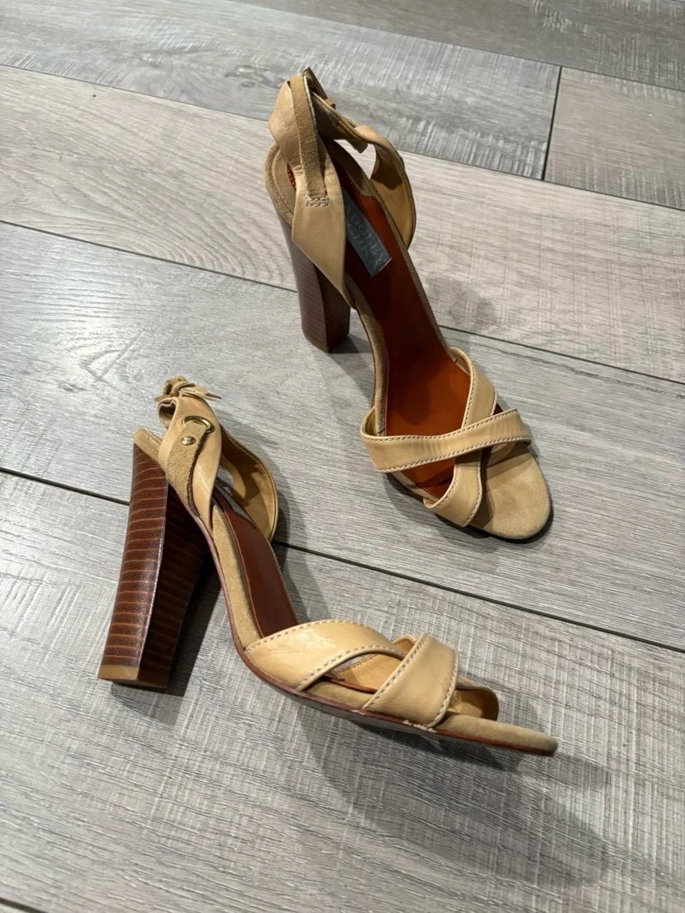 Badgley Mischka Beige Strappy Block Heel Sandals